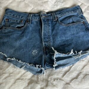 Levi's Blue Distressed Jean Shorts High-Waisted
